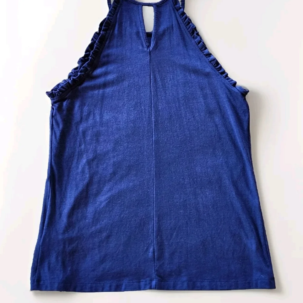 πΊ Lilly Pulitzer Alek Ruffle Halter Tank Top β Navy β Size XS (Generous Fit) - Picture 7 of 8